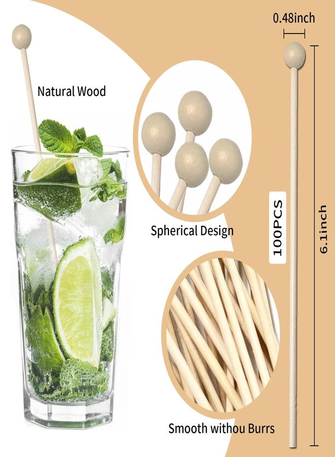 OSSIJAY 100 Pieces 6Inch Rock Candy Sticks with Ball Wooden Sticks Wood Cake Sticks Drink Stirrer Sticks for Lollipop Coffee Appetizer Skewers (Round) - Image 2